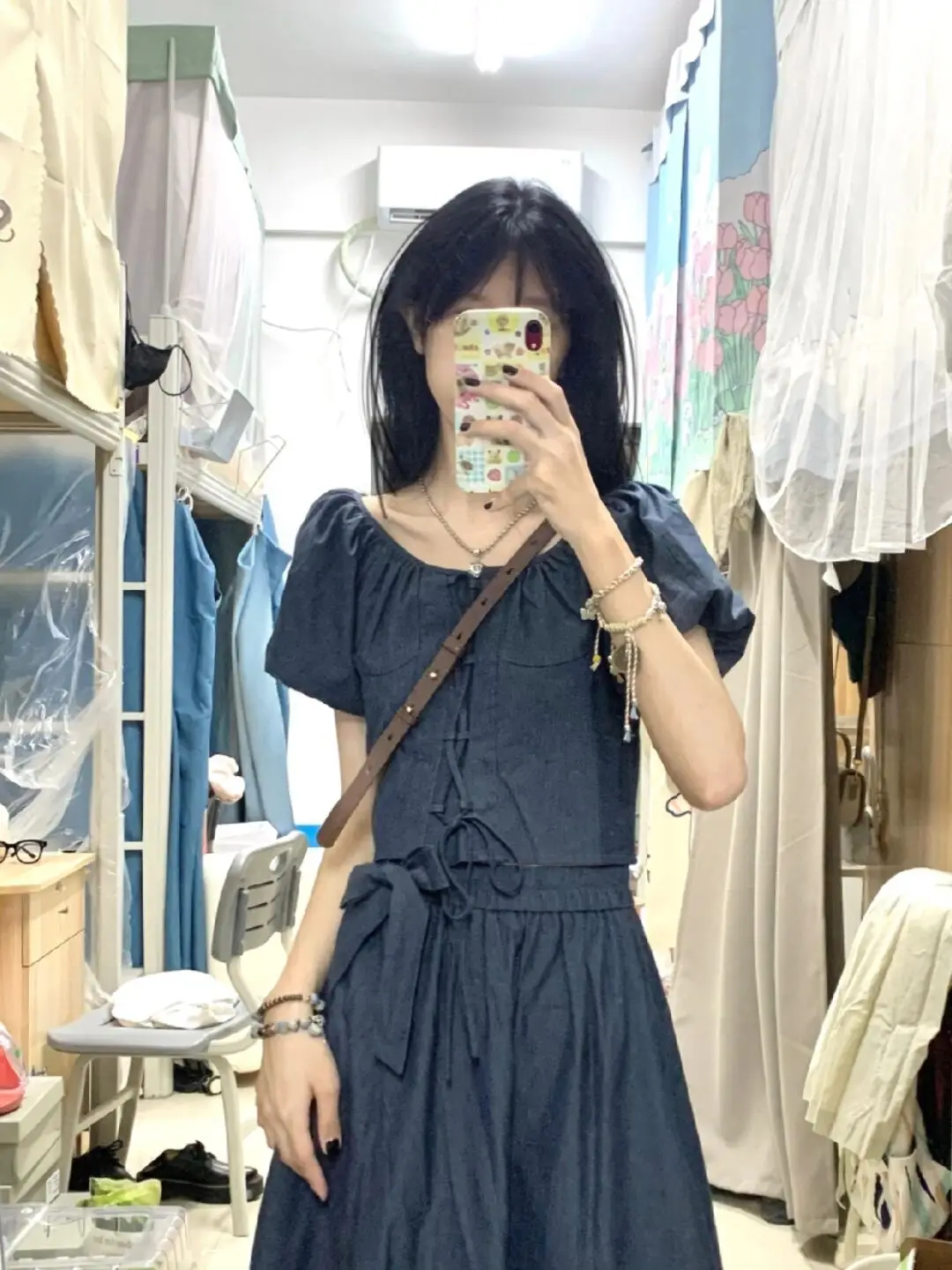 

2024 Summer New Women Two Piece Skirt Sets Square Neck Short Sleeve Bandage Shirt Tops + A Line Long Skirt Outfits Streetwear