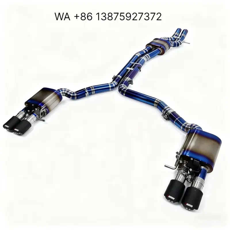 Wmwmnu for GDR Luxury 1.2mm Thick Titanium Alloy Mid Rear Valved Exhaust System W Blue Ablative Forged Carbon Fiber Tips
