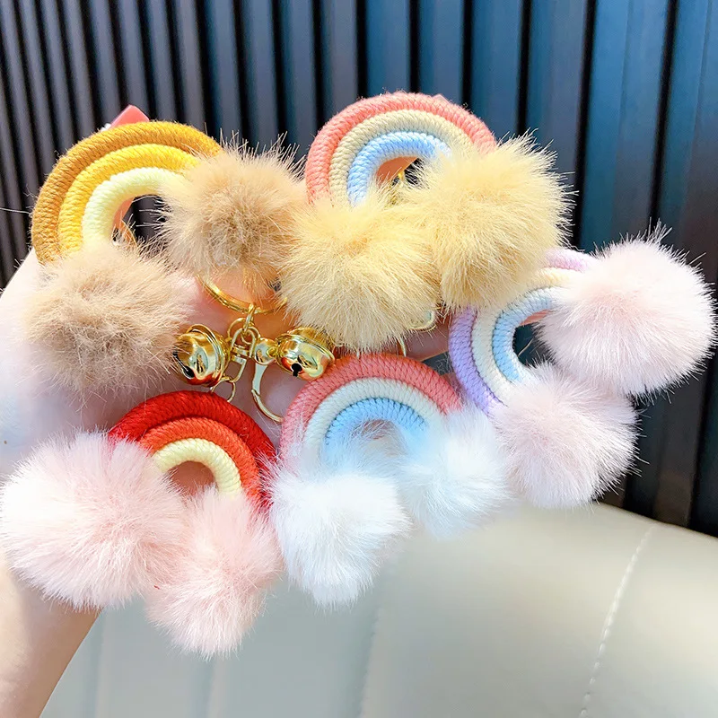 keychains for women 2024 luxury Weaving Rainbow Little Cloud Keychain with Hair ball Accessories Cute gift for girlfriend