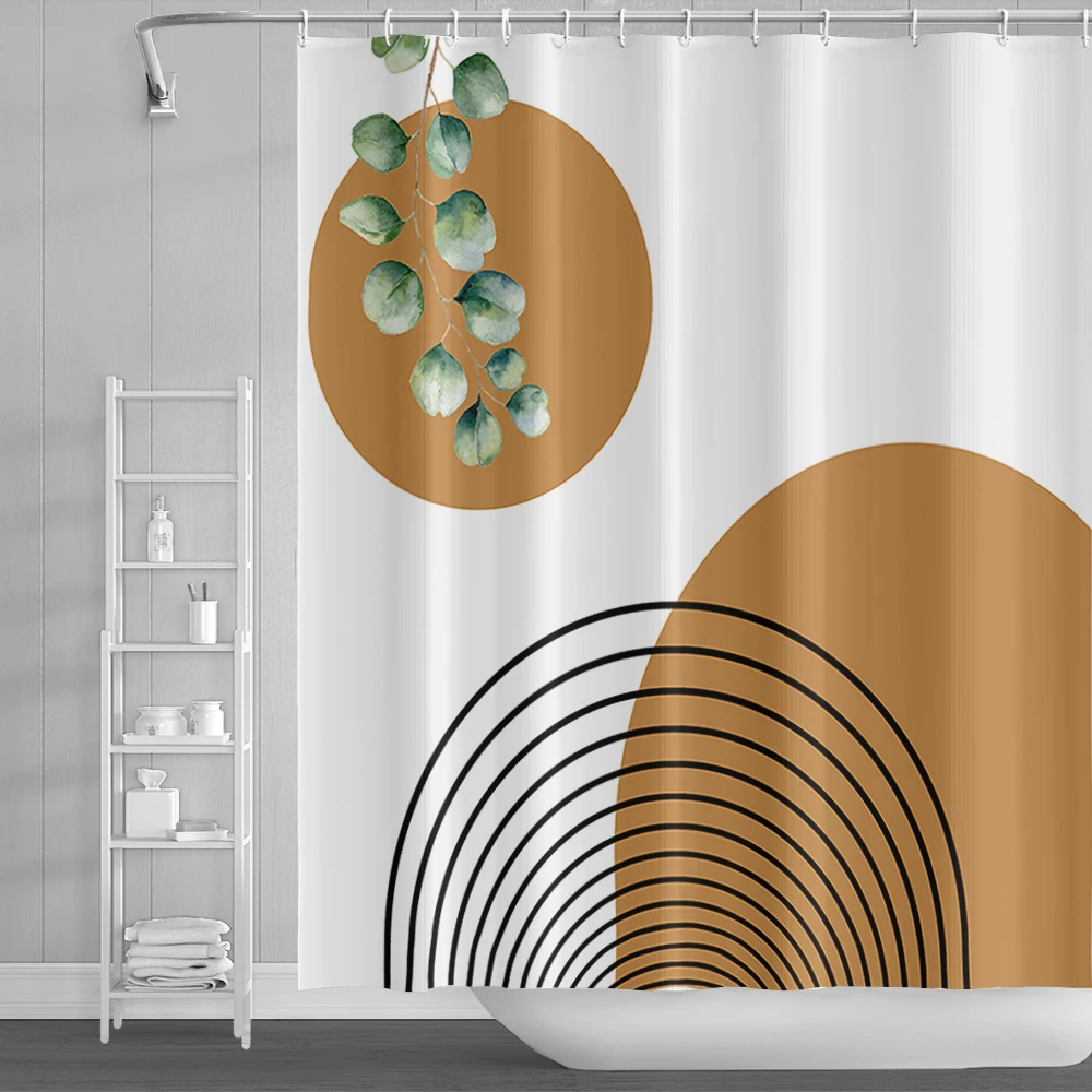 Nordic Minimalist Boho Style Morandi Color Block Shower Curtain Waterproof Polyester Bath Curtain For Bathroom Decor Curtains