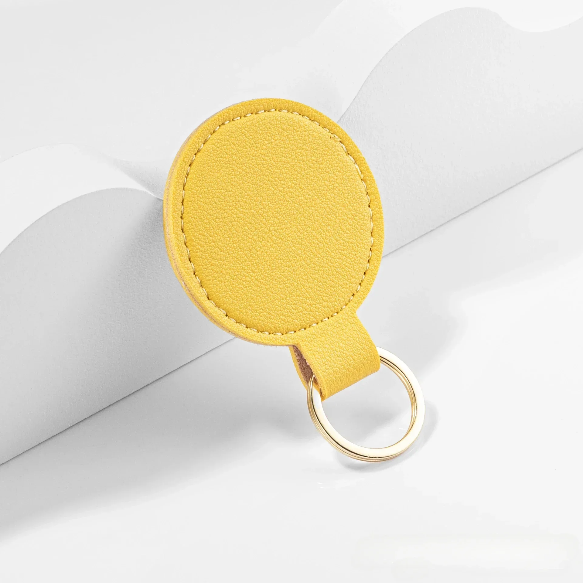 Custom Circle Key Chain Holder Laser Engrave Logo Round PU Leather Keychain Personalize Name Room Number Car Keyring Bag Pendant