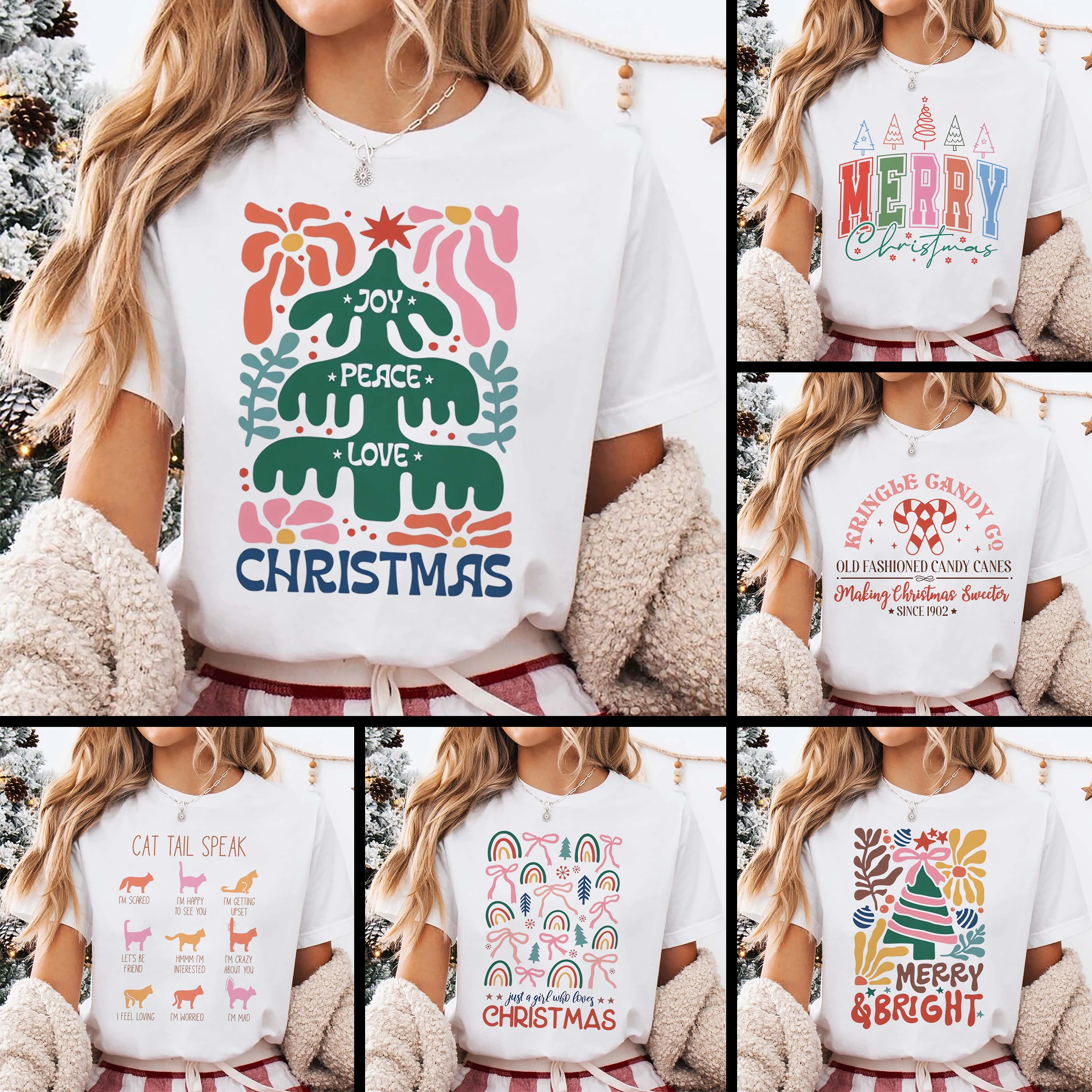 

Christmas Tree Shirt Boho Festive Tree T-shirt Joy Peace Love Tree Shirt Y2k Ladies Clothes Woman Clothing Oversized T-shirt Top