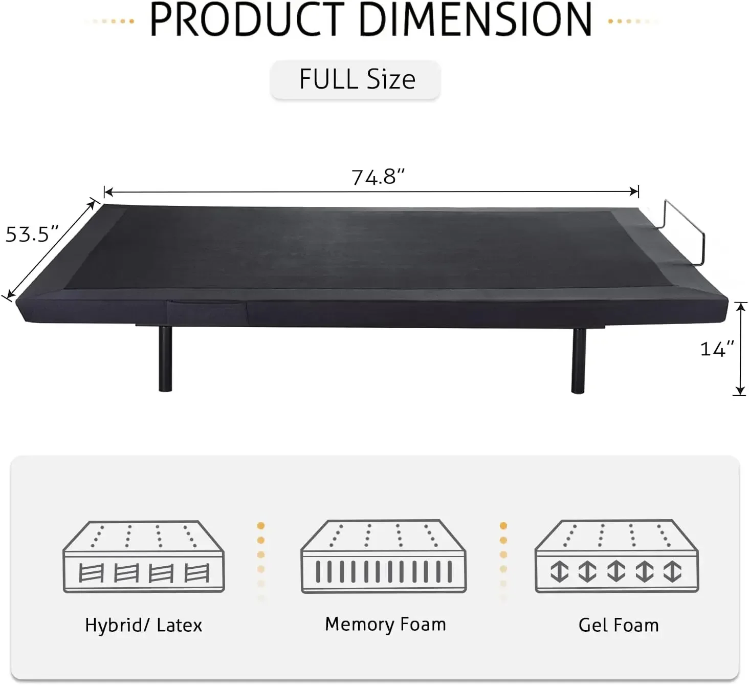 Electric Adjustable Bed Base, Ergonomic Upholstered Bed Frame with Upgraded Motors and Wireless Remote Control,Assembly Required