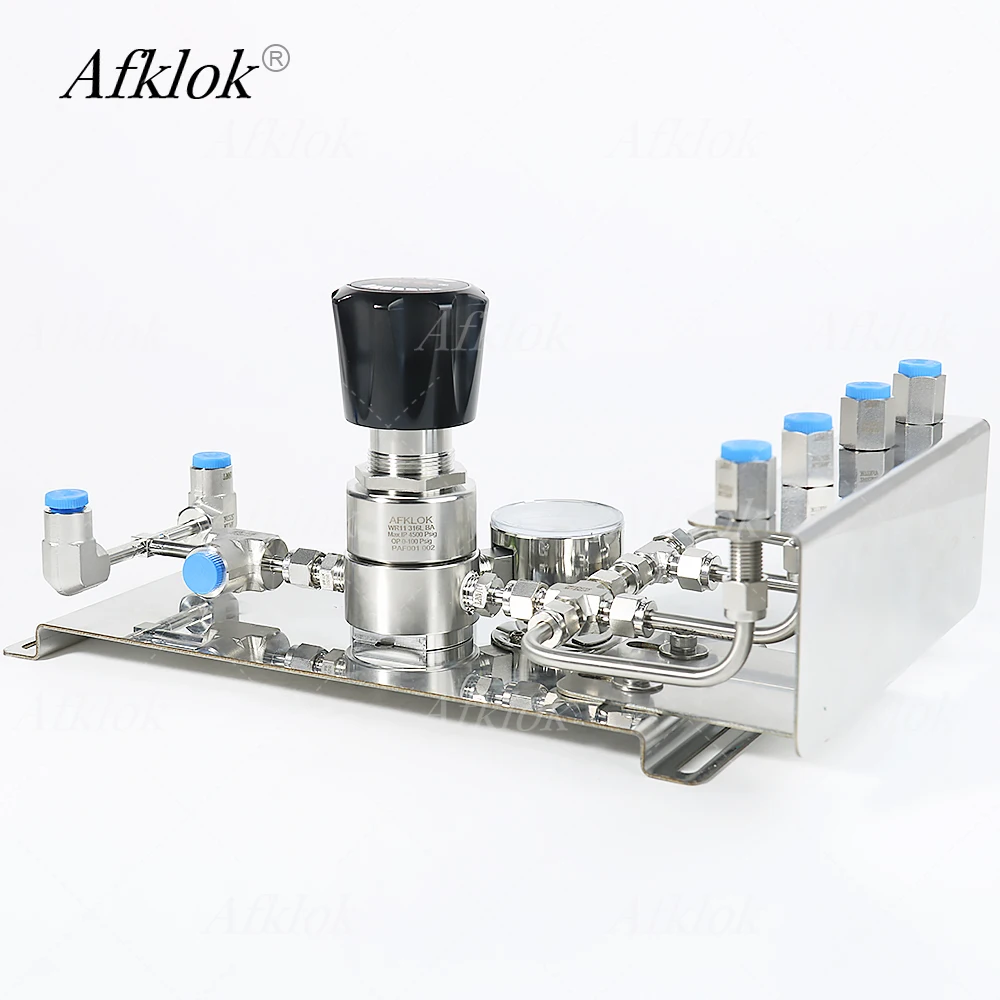 

Custom Panel Manifold Pressure Regulator for Nitrogen Argon Air Helium CO2 Inlet 6000psi Outlet 160psi SS316