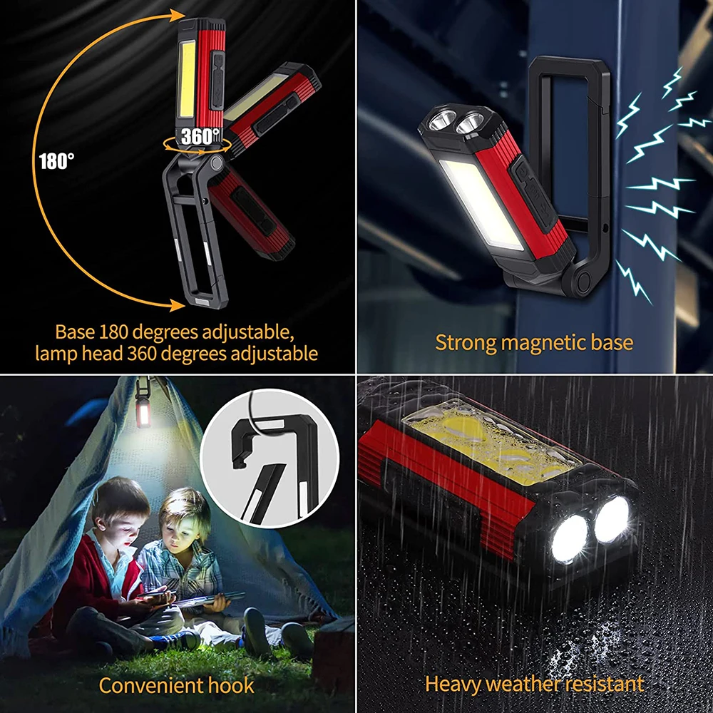Rechargeable LED Work Light Flashlight COB Work Lights with Magnetic Base Super Bright Mechanic Light For Car Repair Camping