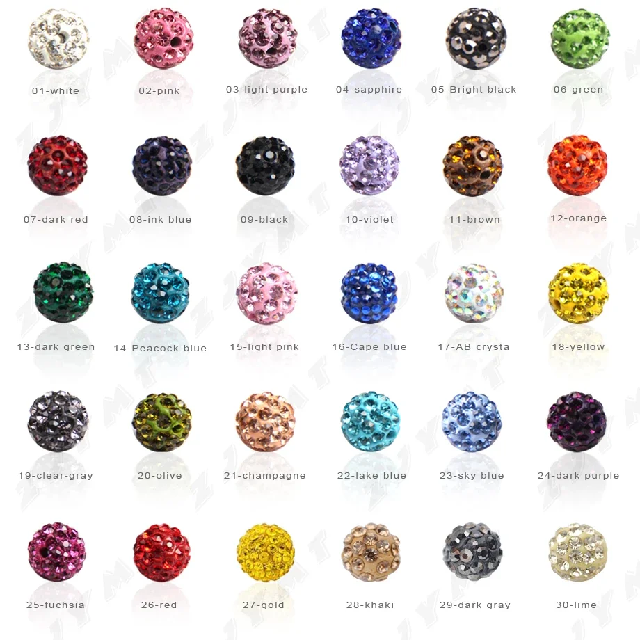 Wholesale 100 Pcs Cz Crystal Loose Beads Pave Disco Balls Mixed Colors 8MM/10MM