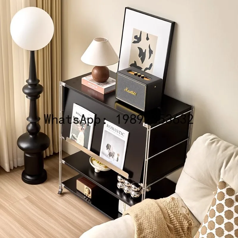 CZ Solid Wood  Modern Double-Layer Cabinet Movable Lounge Area Coffee Machine Storage Cabinet Bedroom Simple Bedside Table