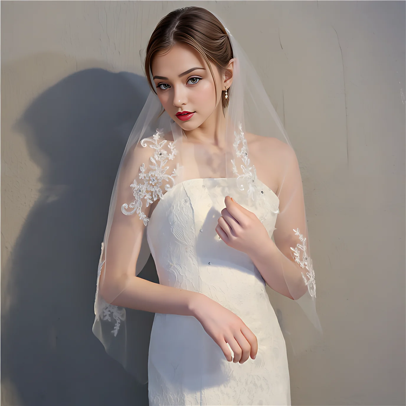 Classic Wedding Veil Lace Edge Bridal Veils 1 Tier Diamond Elbow Length Veil Bride Hair Accessories Bachelorette Party VP28