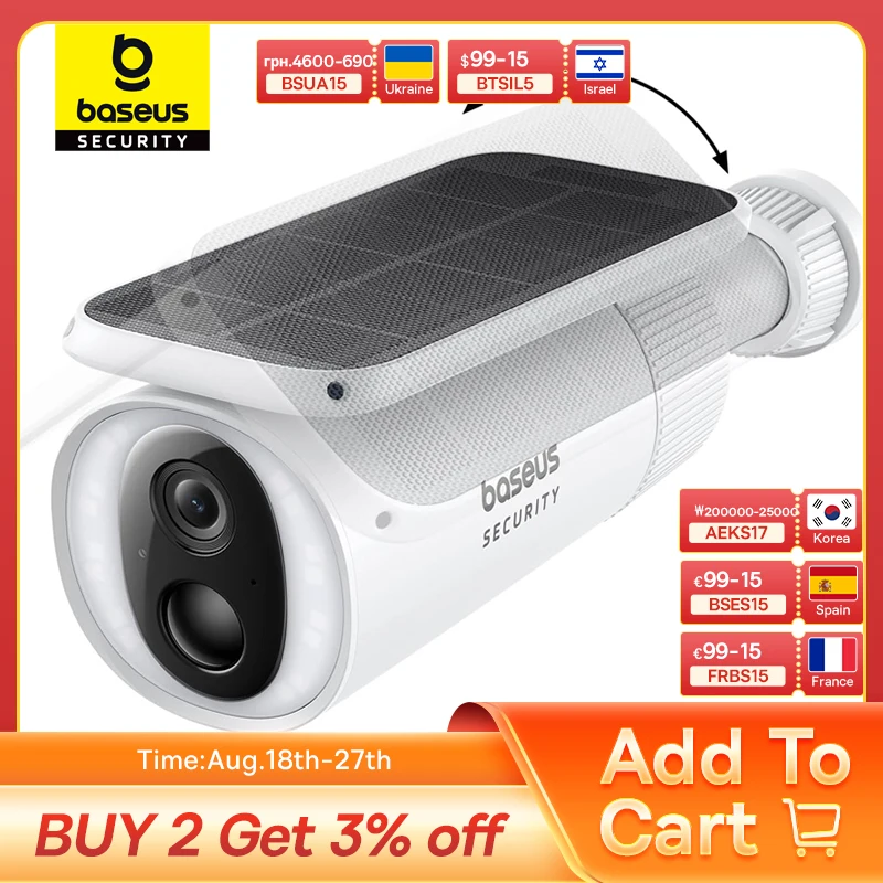 Bas192.- Camra de surveillance extrieure solaire l's, dispositif de scurit sans fil, Wifi, alimentation constante, avec systme de suivi de la lumire du soleil, clart 2K, FOV  145 