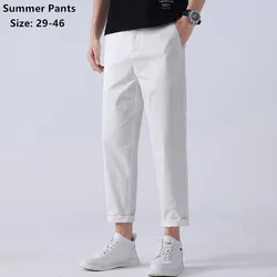 White Pants Men Thin Summer Casual Plus Size 42 44 46 Khaki Blue Stretched Ankle-Length Pencil Cotton Breathable Popular Trouser