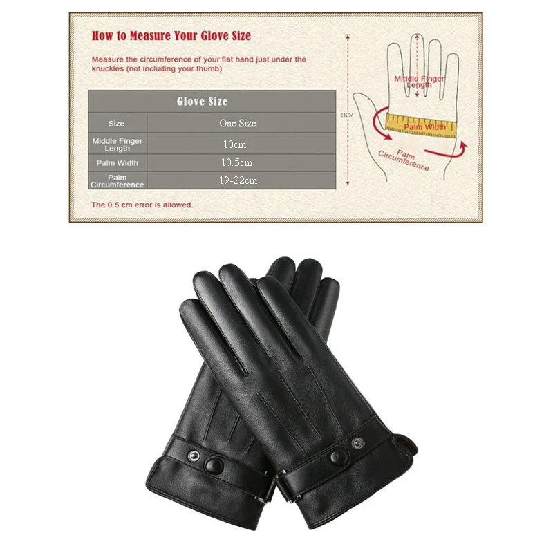 Business Gloves Men Winter PU Leather Touch Screen Plus Velvet Keep Warm Windproof Driving  Autumn Male Black Gloves