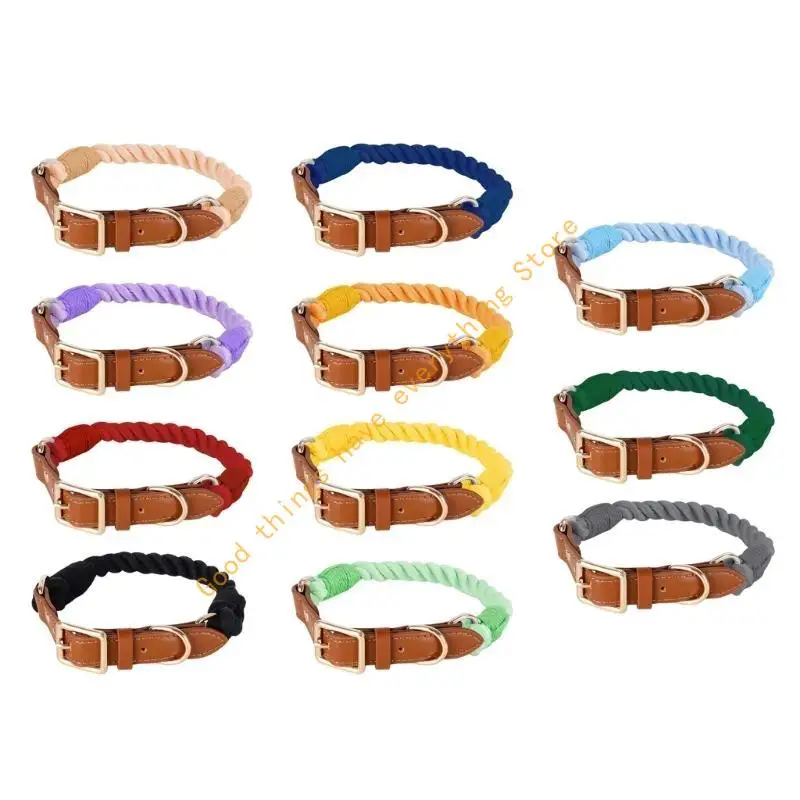 

55KF Stylish Dog Collar Crafted From Cotton And Leather For Comfort Training Collar
