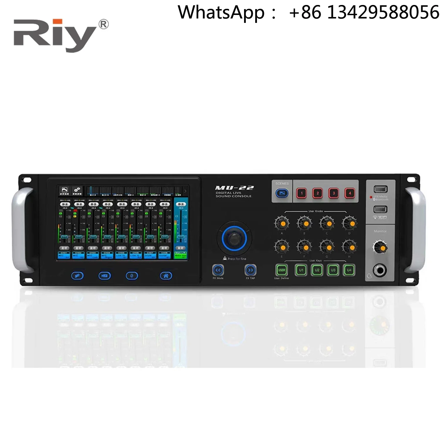 MU22 Professional Stage Audio Mixing Console 22-Input 18-Output Digital Sound Mixer Touch Screen WiFi Remote Control USB