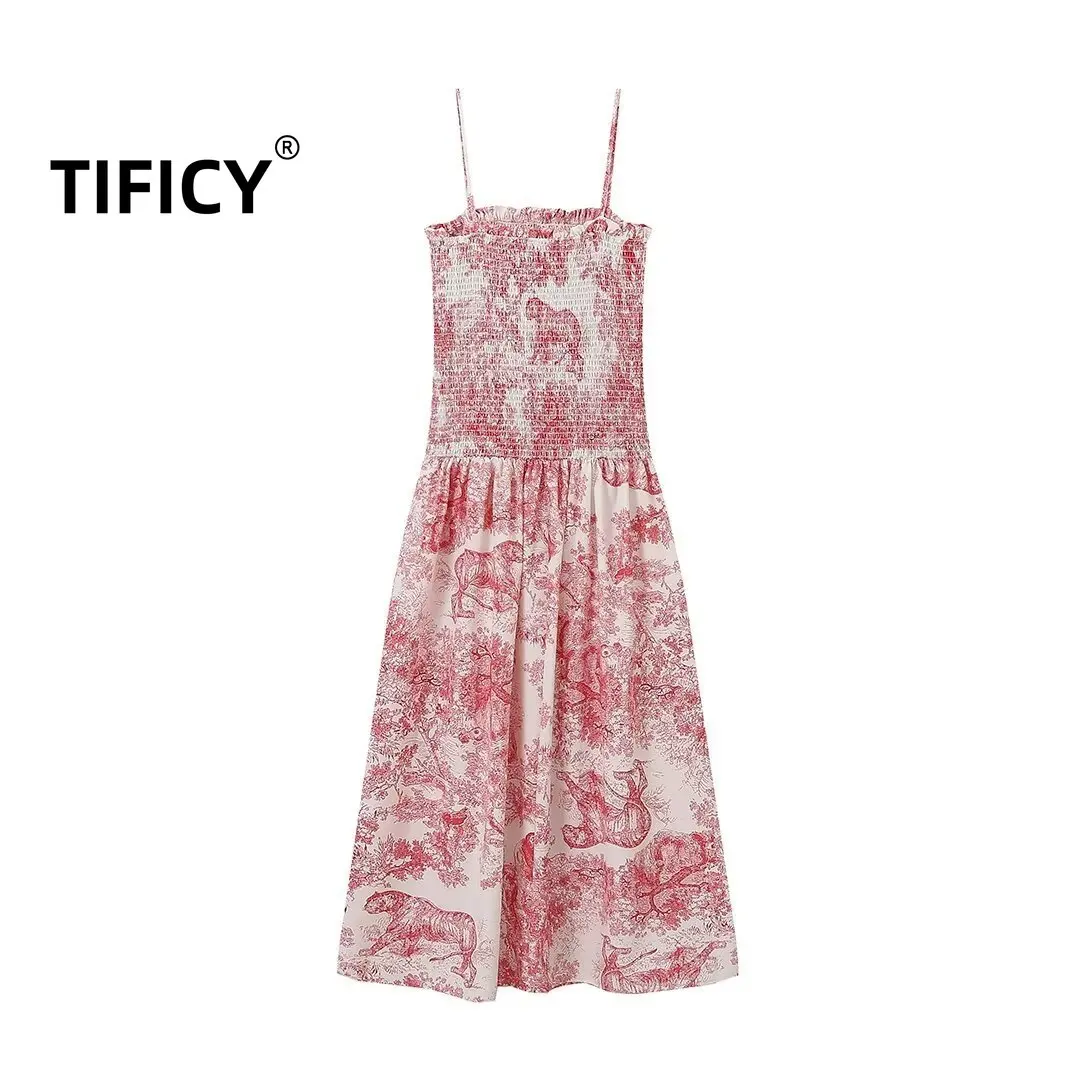 TIFICY-Robe longue de plage pour femme, tenue de ville, imprimée fibrCamis, sans bretelles, à la mode, nouvelle collection été