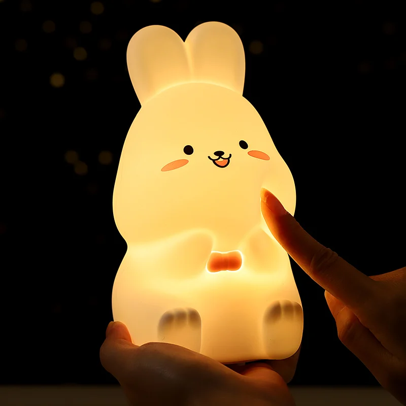 2023 Cute Baby Night Light Children Lamp Rabbit Rgb Color Timing Dimmer Soft Silicon Rechargeable Lamp for Kids Birthday Gift