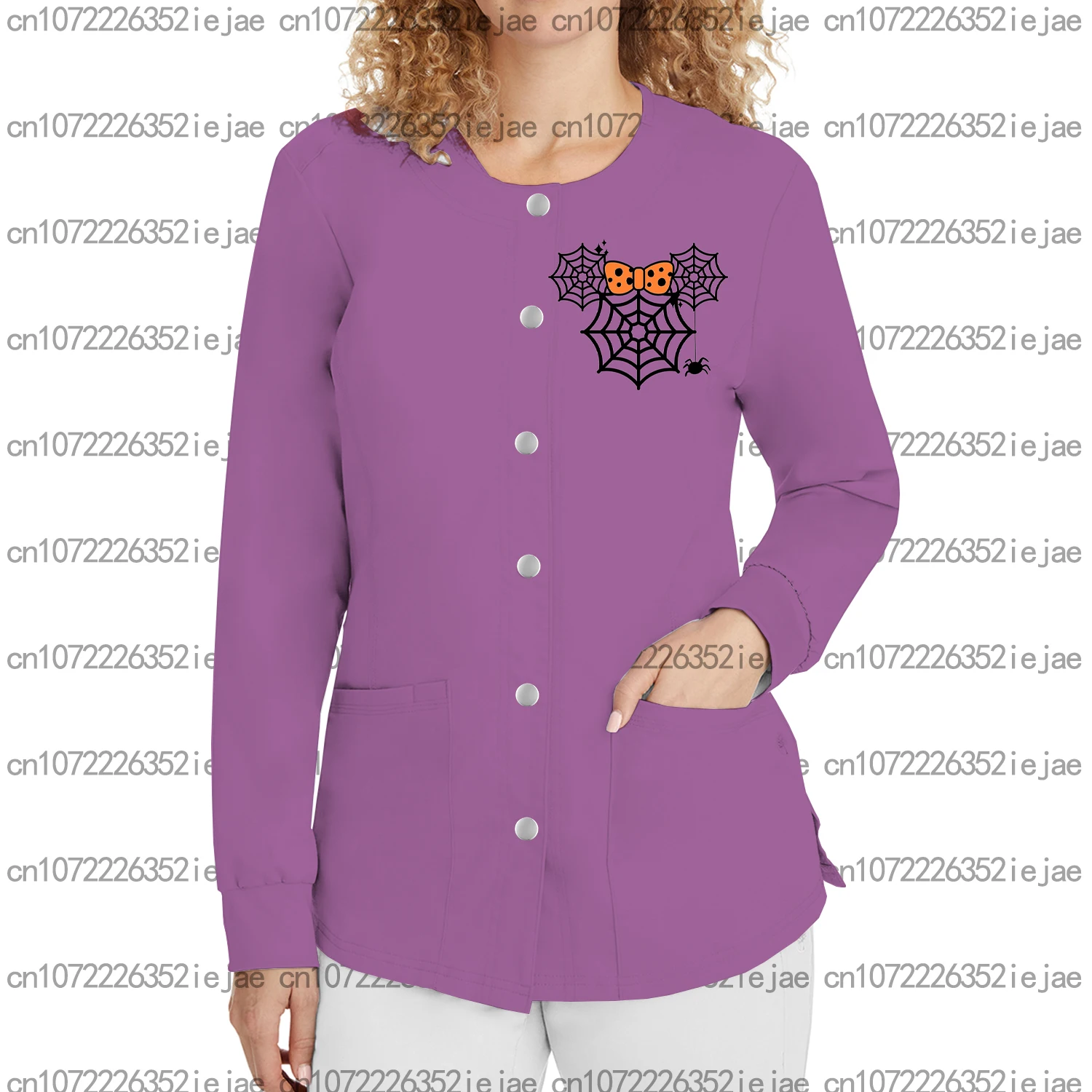 سترة جراحية طويلة جدًا للجنسين مطبوعة على شكل ميكي ماوس للهالوين، سترة طبية مقاس سترة علوية