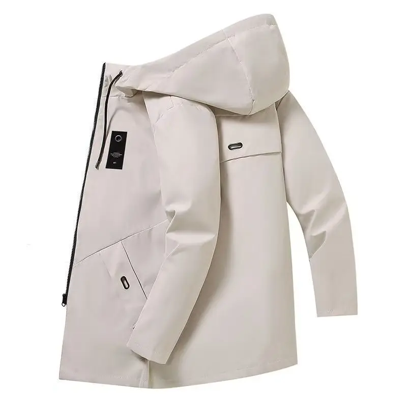 

Весенне-осеннее тонкое мужское пальто, повседневное длинное модное платье с капюшоном из полиэфирного волокна, подходит для бизнеса, повседневная застежка-молния