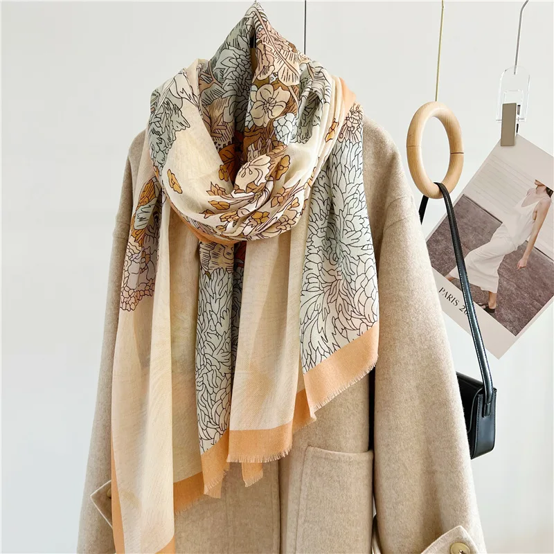 Horse Scarf Long Cashmere Pashmina Luxury Women Winter Accessories Tassels Oversized Wrap Stole Foulard Scarves for Ladies