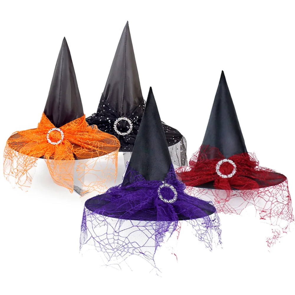 

Witch Hat Halloween Hat Decoration Props for Adults Children Cosplay Witch Net Gauze Headwear Polyester Taff Witch Halloween