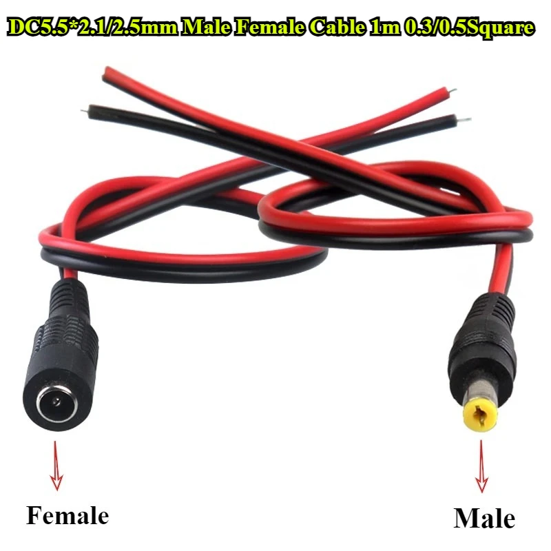 5/10Pcs DC5.5*2.1/2.5mm Single Male Female Power Plug Cable Jack For CCTV Camera Connector Tail Extension Wire Cable Length 1M