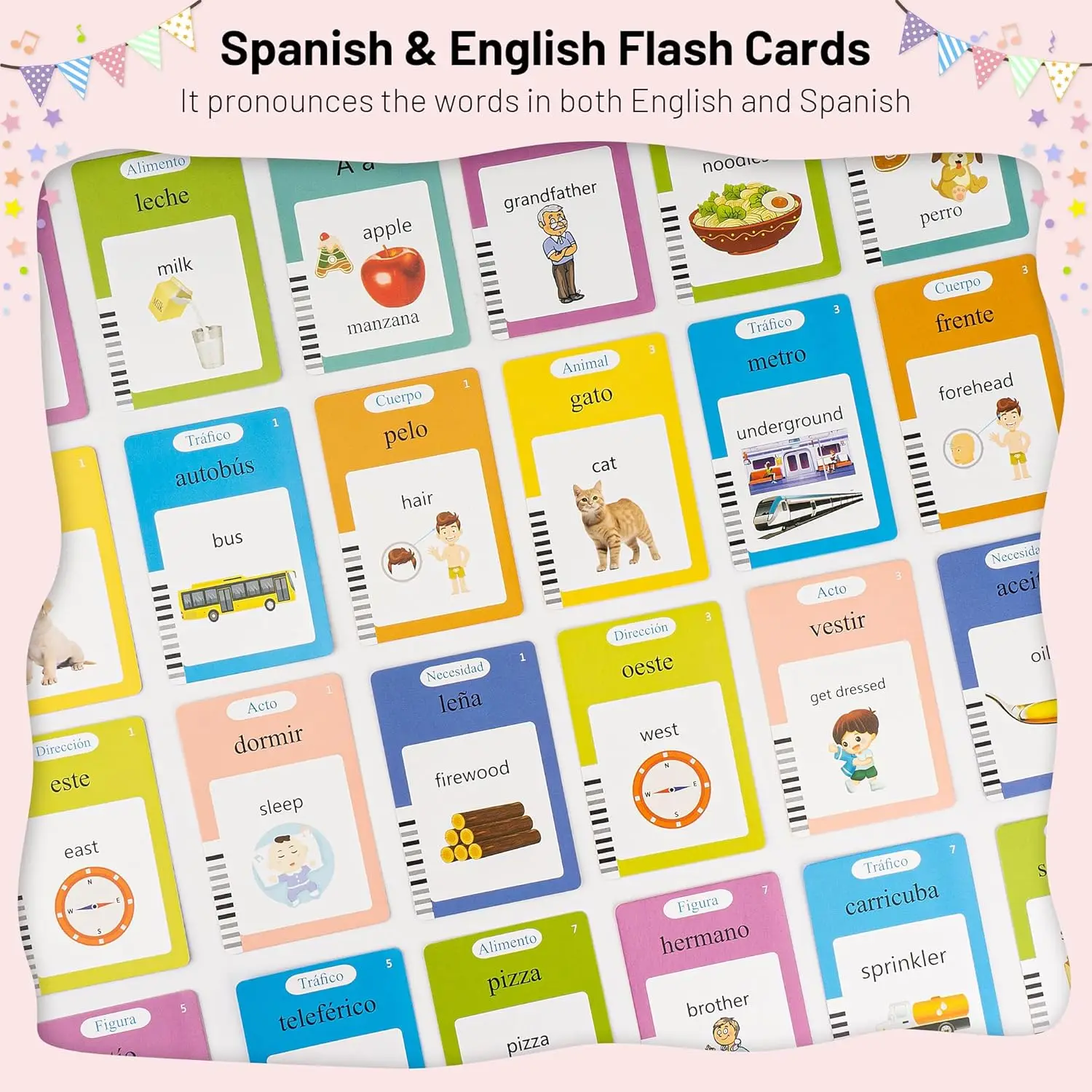Karty edukacyjne dwujęzyczne hiszpańsko-angielskie dla dzieci w wieku 2-6 lat, zabawki terapeutyczne mowy, zabawki dla autystyków, 510 słów (Nowe ABC, KOLOR, Kształt), prezent
