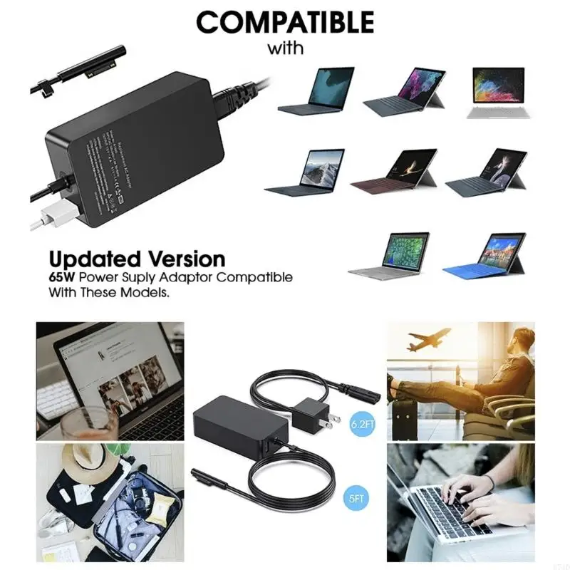 

E74D 65W 15V 4A Laptop Charging Adapter 65W Adapter Wall Plug Power Cord Replacement for 3 4 5 6 7 Laptops