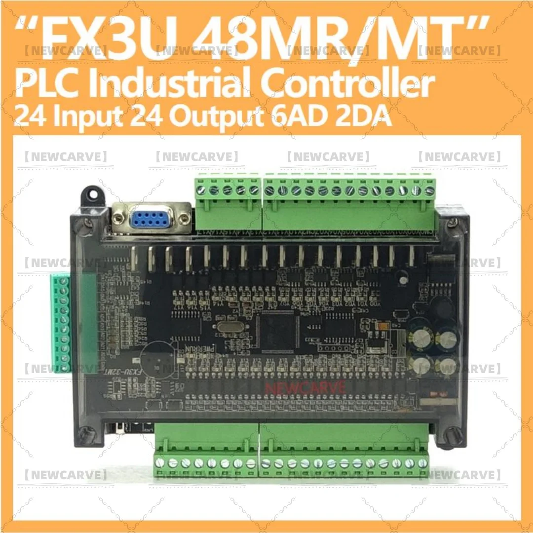 FX3U-48MT FX3U-48MR PLC Industrial Control Board 24 Input 24 Output 6AD 2DA With RS232 RS485 Communication NEWCARVE