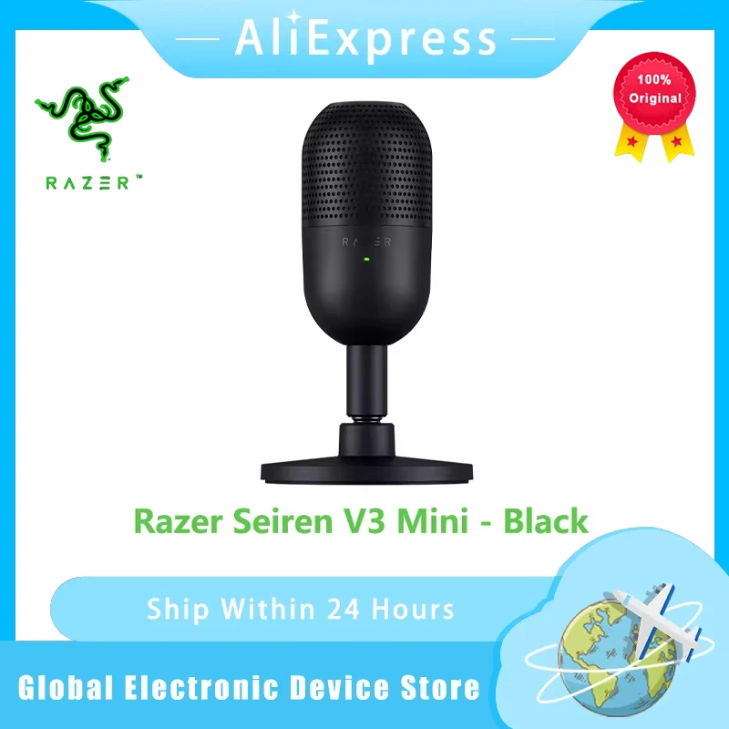 

Оригинальный мини-ультракомпактный USB-микрофонRazer Seiren V3 — датчик отключения звука со светодиодным индикатором, узор суперкардиоидного захвата
