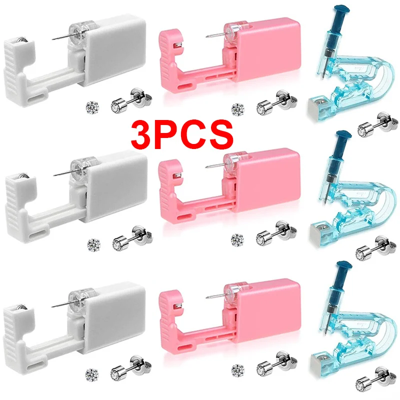 Juego de pistola desechable para Piercing de oreja, seguro, indoloro, saludable, estéril, herramienta de perforación sin inflamación, pendiente, 1-3 piezas