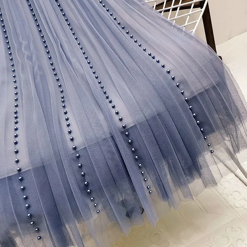 

2026 Vintage Harajuku Trend Y2k Clothes Beading Skirt Mesh Spring Summer A-line Skirts High Waist Maxi Skirt Women Black Pink