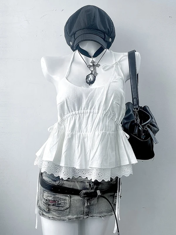 

Original Micro Wind White Lace Trimmed Original Design Summer Outerwear Top Versatile Cotton Blend Commute Sle Pure Color