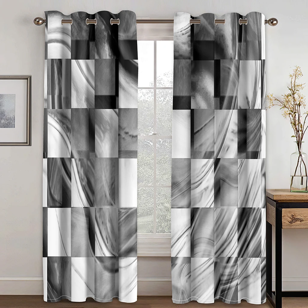 

Silver Geometry Square Black & White Curtains 2 Panels Red Blue Living Room Bedroom Kitchen Balcony Windows Decorative Curtains