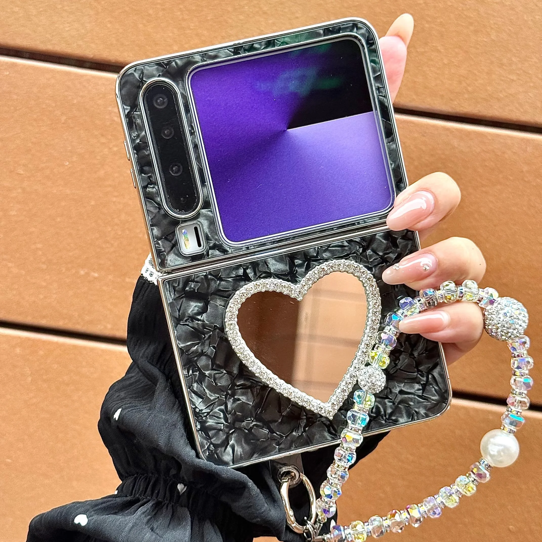 الغطاء الخلفي لهواوي بورا X حافظة شل الحب مرآة معصمه سوار سلسلة الصلب PC حافظة هاتف مقاومة للصدمات