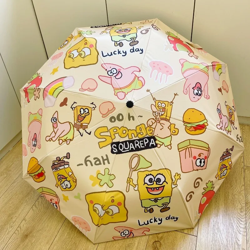 Anime Guter Freund Spongebob Patrick Star Sonnenschirm Regen oder Sonnenschein Vollautomatischer Regenschirm Vinyl-Sonnenschutzschirm Cartoon Neu