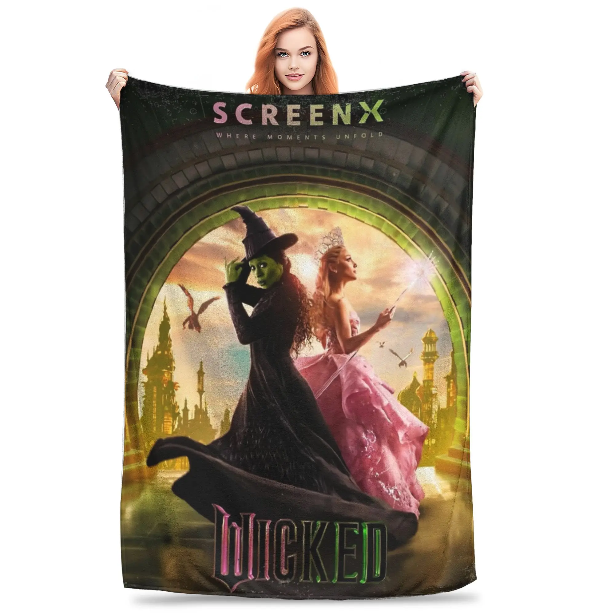 Y2K Aesthetic Wicked Fantasy Movie Blanket Lightweight Thin Flannel  Cozy Throw Blankets Machine Washable