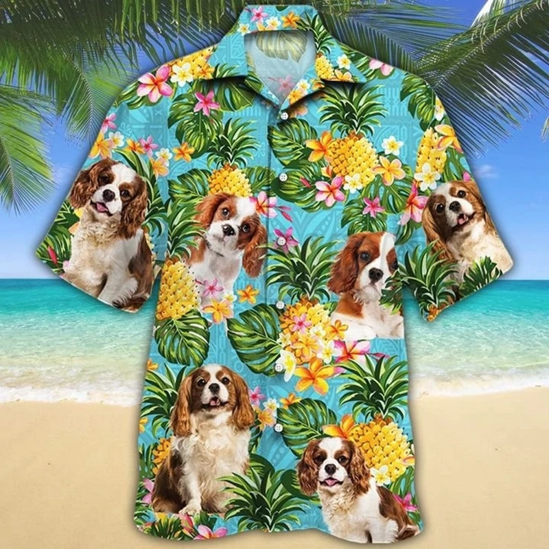 Cavalier King Charles Spaniel Pineapple 3D All Over Printed Hawaiian Shirt Men\'s For Women\'s Harajuku Casual Shirt Unisex