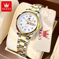 OLEVS-reloj de cuarzo de lujo para mujer, elegante reloj de acero inoxidable luminoso, resistente al agua, reloj de pulsera con fecha de semana, reloj de vestir para mujer