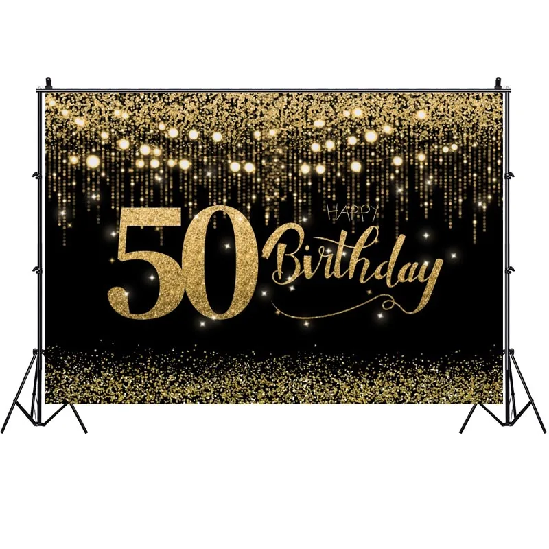 Ouro brilho 50th pano de fundo homem mulher quinto feliz aniversário festa fotografia fundo foto estúdio adereços banner decoração