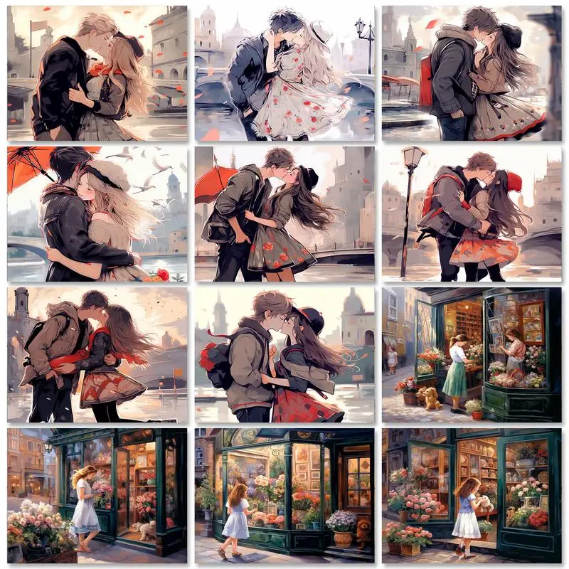 RUOPOTY Frame Painting By Numbers Painting Set Acrylic Paints Kiss Lover Painting On Canvas Decorative Paintings For Adults Diy