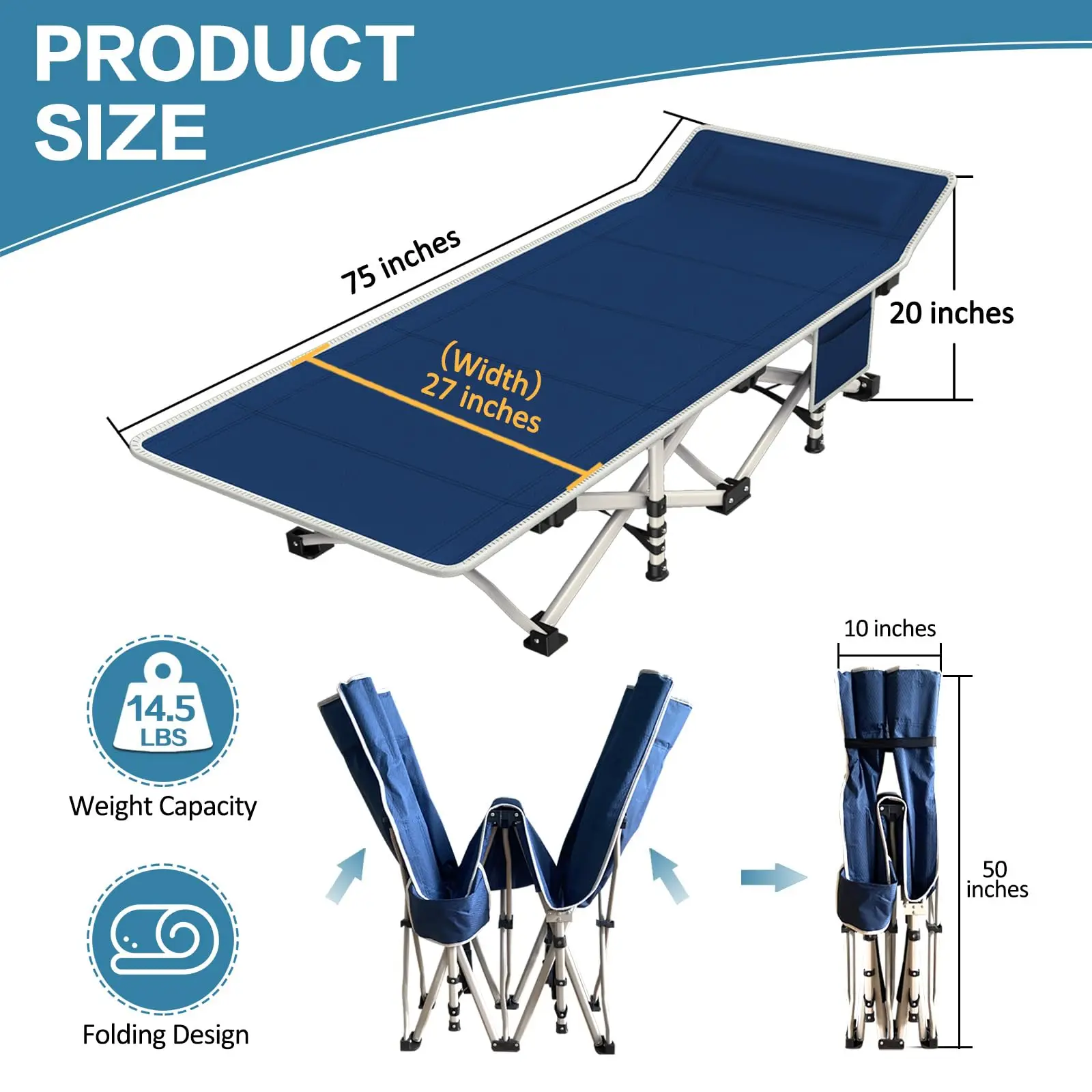 2 Pack Camping Cot with Mattress, Folding Camping Cot for Adults