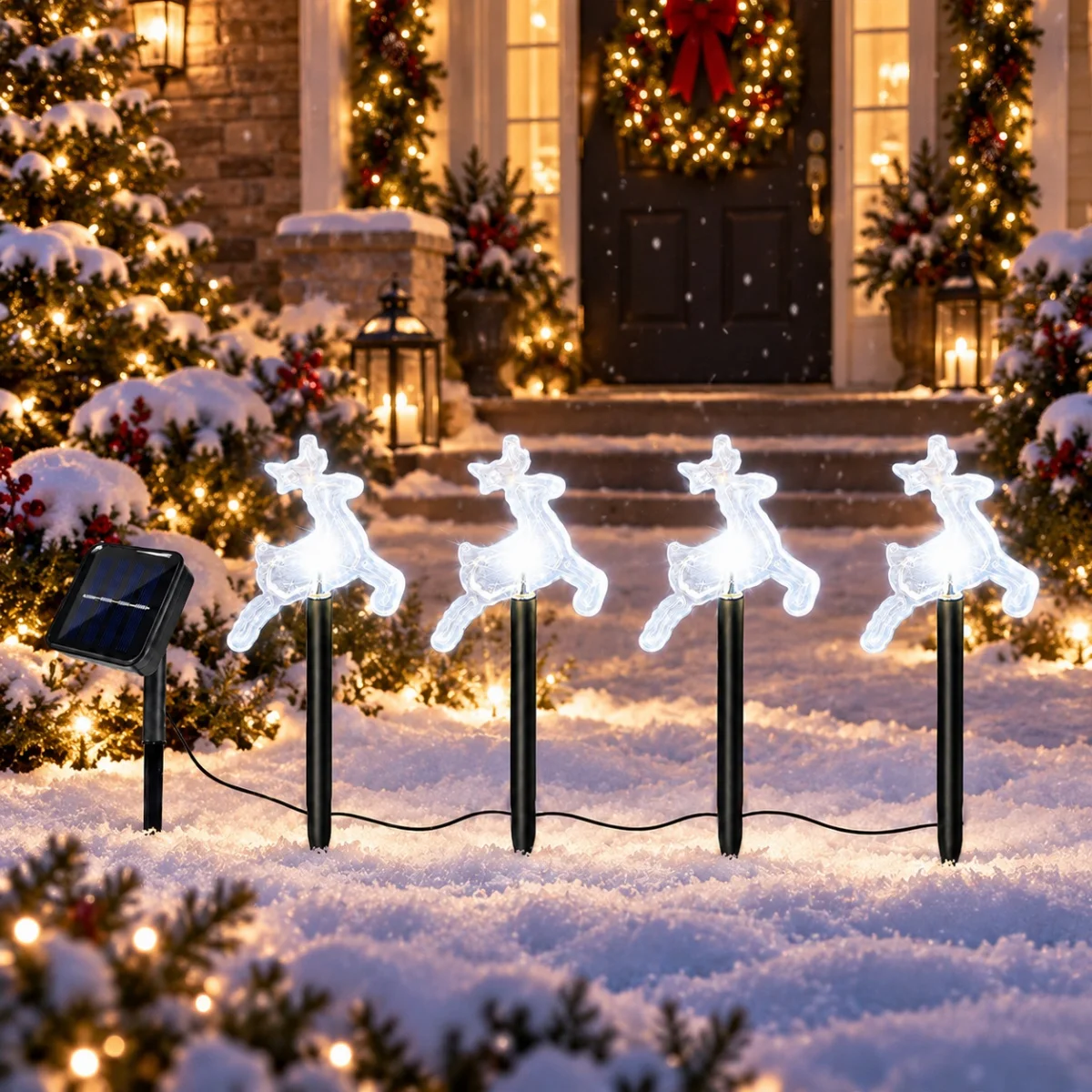 4Pack/Set Solar Christmas Bell Snowflakes Stars Deer Stake Lights Outdoor Christmas Ground Lamp For Lawn Walkway Xmas Decoration