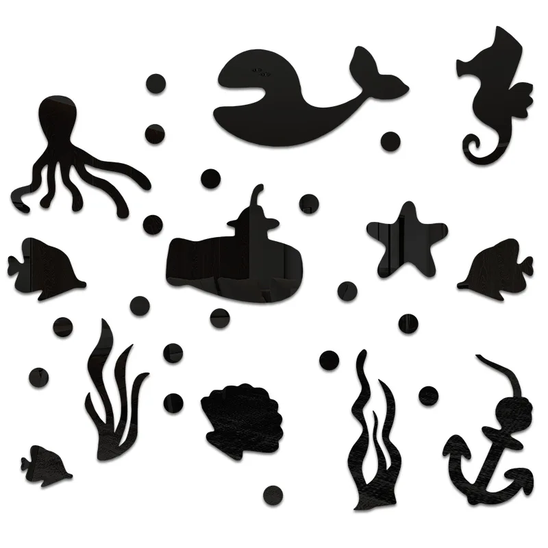 Marine animal acrylic Mirror Wall Stickers children's room Bathroom Wall Decoration Self-pasting Drawing paper Bedroom wallpaper image 5