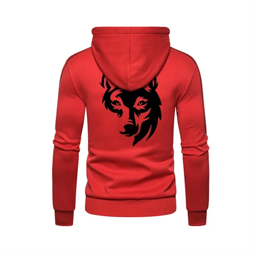 Imagen 2 del producto Sudadera con capucha de manga larga para hombre, chaqueta con cierre de cremallera, estampado de lobo divertido, Otoño e Invierno