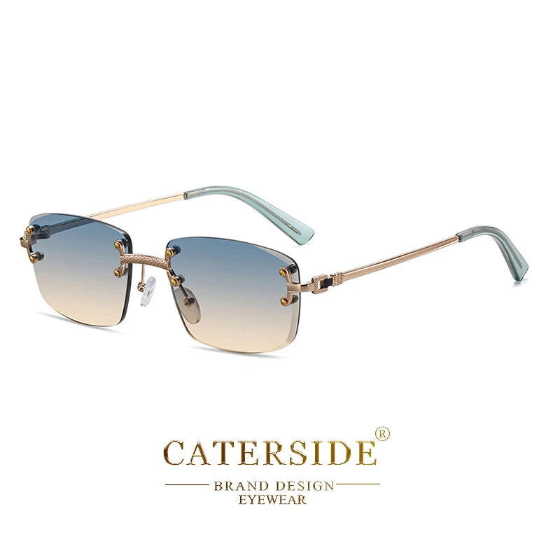 CATERSIDE Neue Mode Rechteck Sonnenbrille Männer Frauen Luxus Designer Randlose Gradienten Objektiv Metall Sonnenbrille Für Männer UV400 – Detail 22