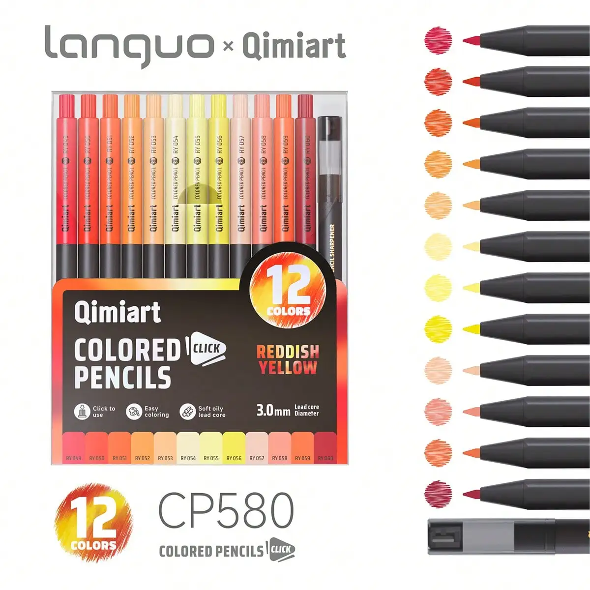 Languo 12 kleuren mechanische kleurpotlodenset, 3,0 mm zachte oliekern voor schetsen, tekenen en schoolbenodigdheden