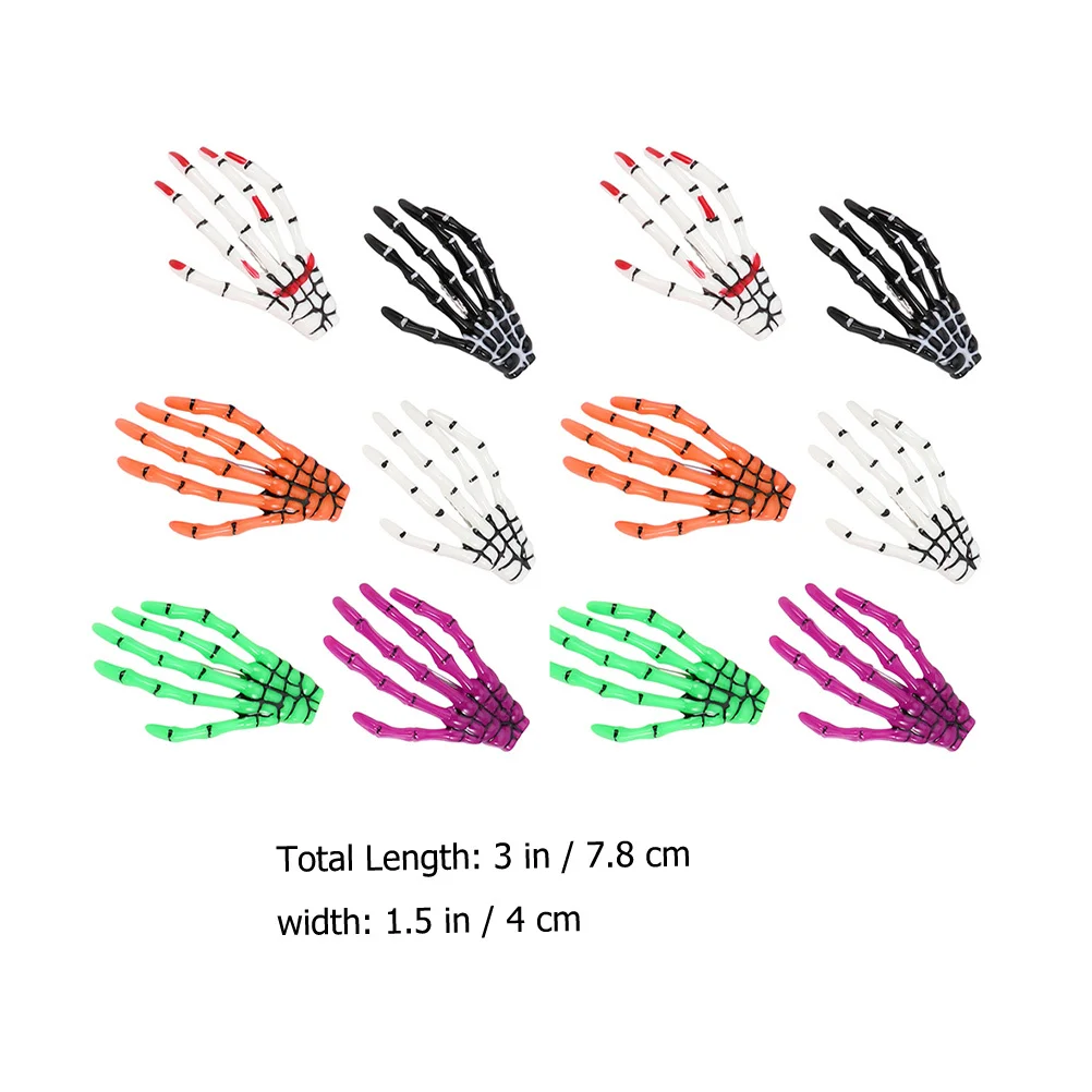 12 قطعة مقاطع الشعر الفلورسنت الجمجمة مقاطع اليد هالوين القوطية اكسسوارات الشرير مشابك الشعر للنساء