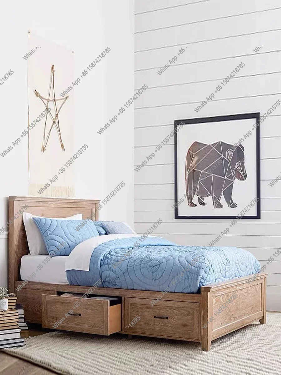 

Z-J американская бревенчатая детская кровать из цельного дерева с ящиком для хранения, кровать 1,2 м для маленькой квартиры, простая односпальная кровать для девочек и мальчиков