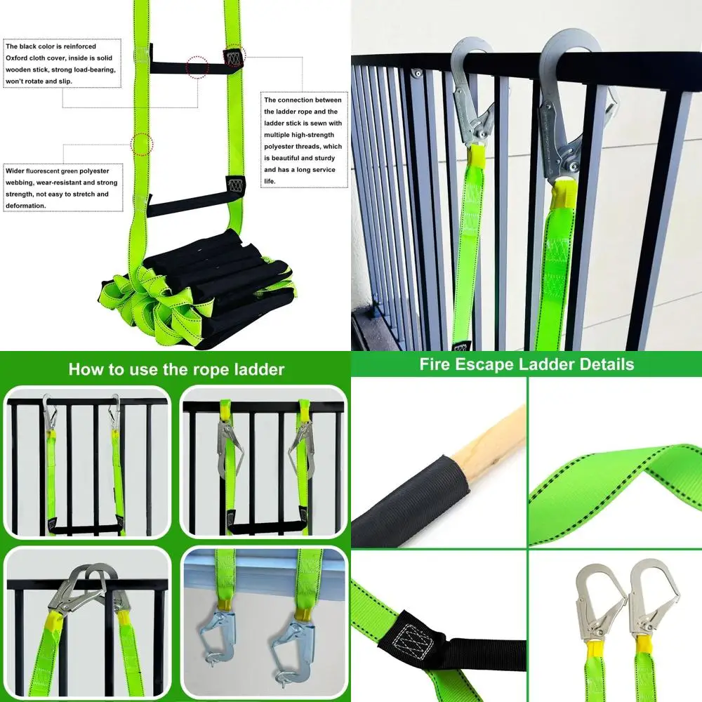 Escalera de emergencia contra incendios de 33,1 pies con 2 ganchos, adecuada para edificios de 5 pisos, escalera de cuerda de seguridad reutilizable para balcón, Gre