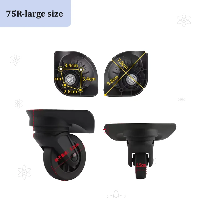 For Samsonite 75R Replacement Wheels for Heavy Duty Luggage - Nylon Roller Dampens Vibration on Rough Surfaces Environmentally