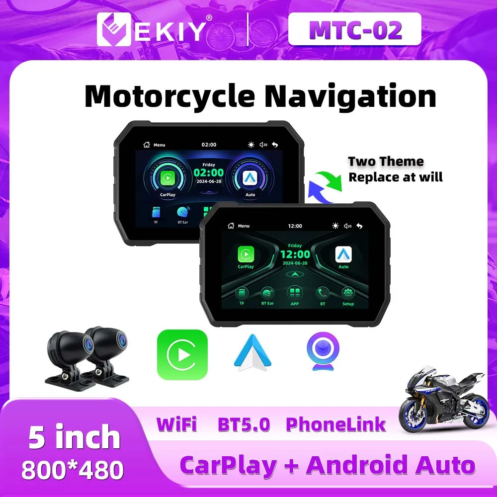 

EKIY 5 inch Portable Motorcycle Display Waterproof Monitor Bluetooth For Wireless Carplay Android Auto Dual Recorder Navi